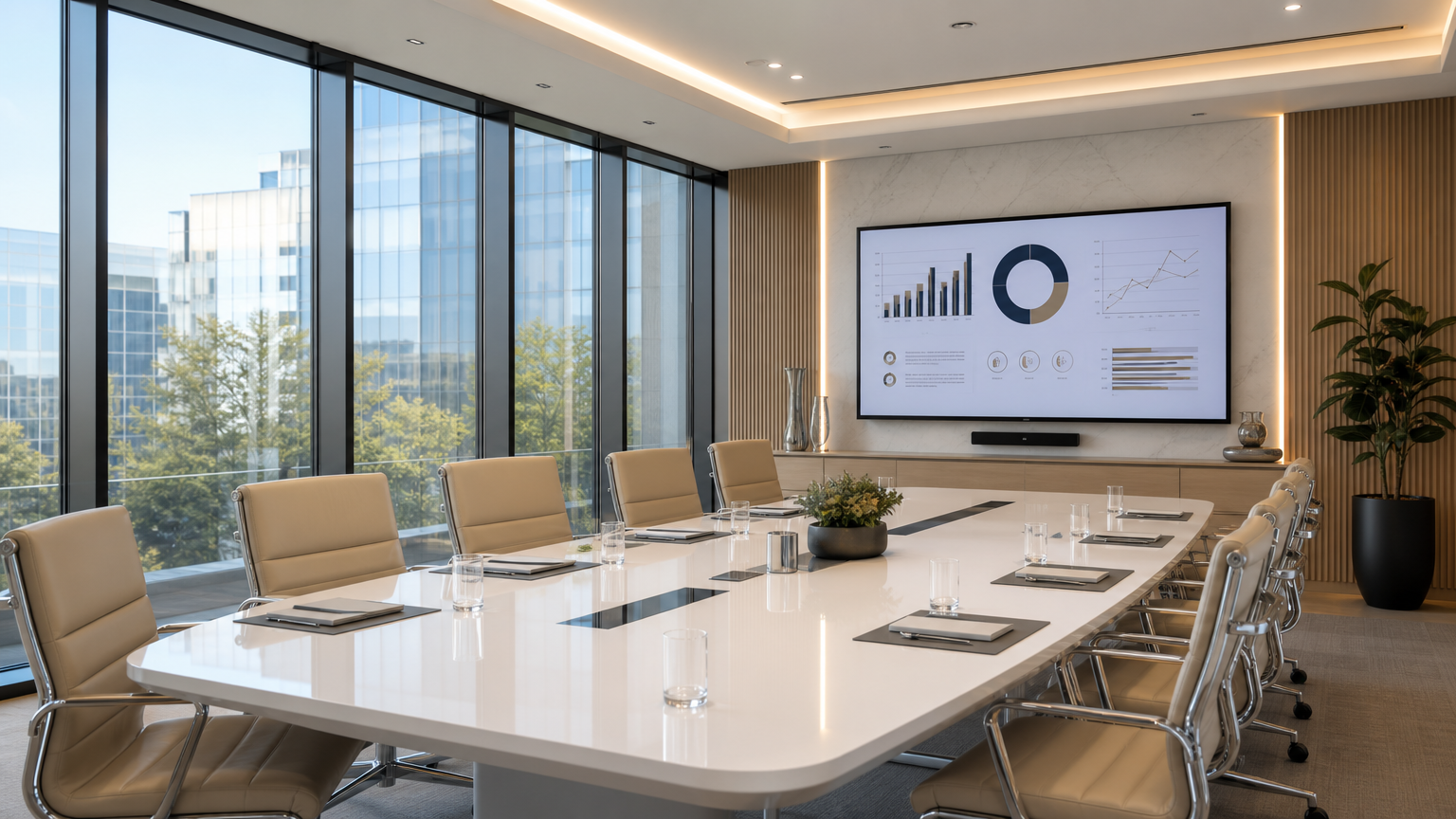 digital marketing strategy presentation in a modern business consulting agency conference room with contemporary furnishings